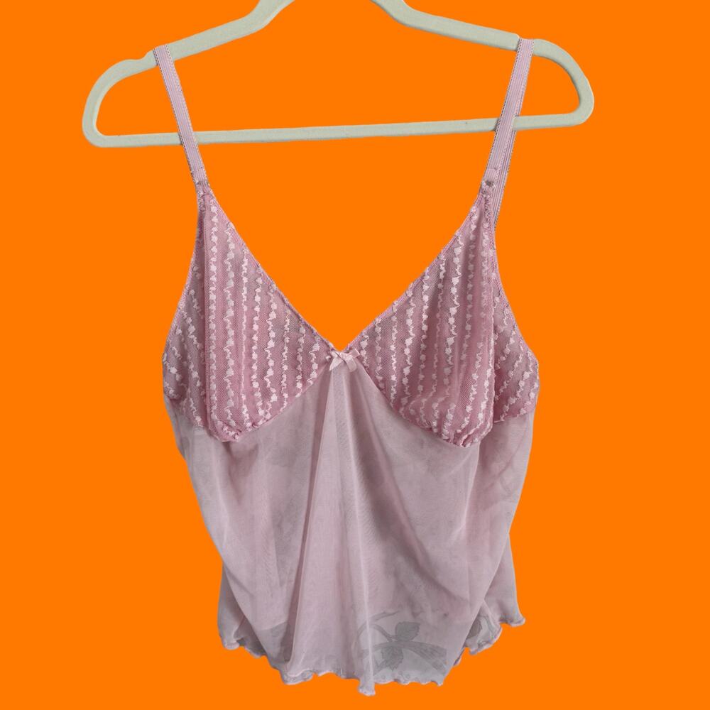 00's vintage baby pink coquette mesh y2k cami tank top XL